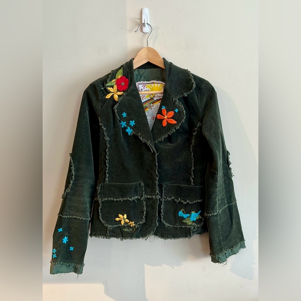 La Classe Couture Blazer Sz Medium Corduroy Embroidery Green